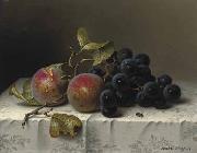 Johann Wilhelm Preyer Prunes and grapes on a damast tablecloth oil painting